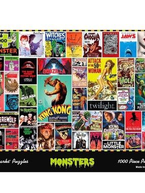 Vintage Monster Movie Collage Puzzle Poster - Multicolor